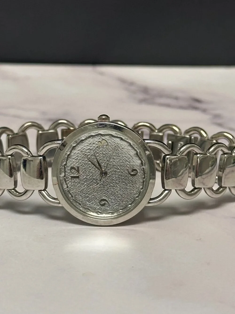 3/$30 Womens Watch Silver Metallic Foil Dial Linked Metal Bracelet Band 8.25